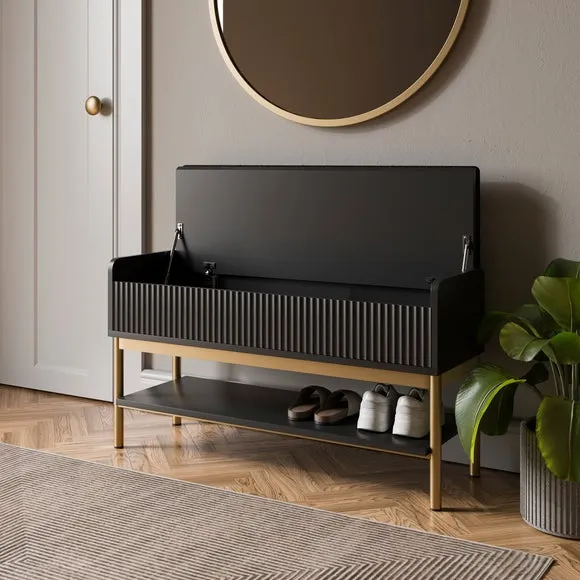 Storage Bench with Ribbed Detail - Black alternate view