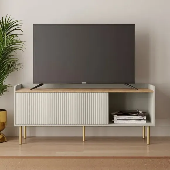 Georgi Wide TV Unit with Sliding Doors - Natural, Oak alternate view