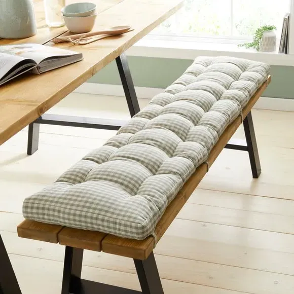Gingham Checked Cotton Bench Pad - Sage