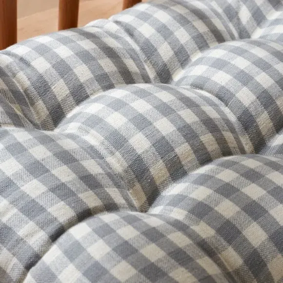 Gingham Checked Square Seat Pad - Grey, Cotton alternate view