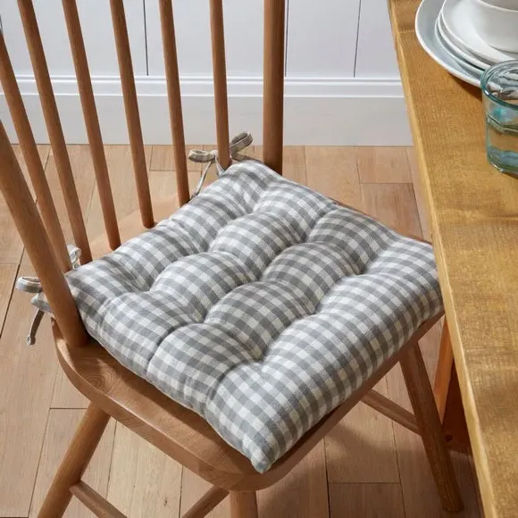 Gingham Checked Square Seat Pad - Grey, Cotton product