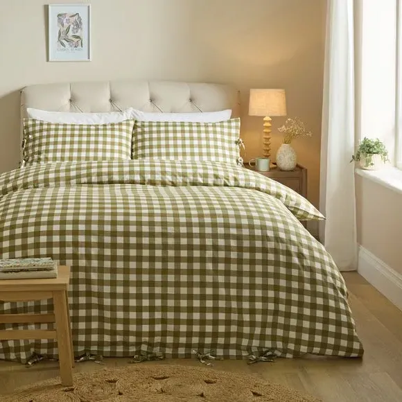 Gingham Duvet Cover & Pillowcase Set - Olive, Polycotton product