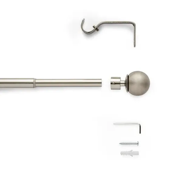 Extendable Curtain Pole with Globe Finial - Satin Steel Silver alternate view