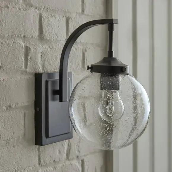 Twain Outdoor Globe Wall Light Dimmable - Black, Metal Glass by Dunelm, alternate view
