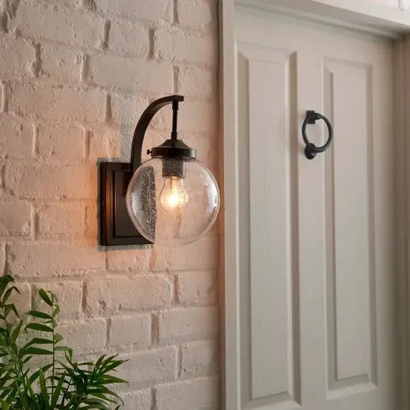 Twain Outdoor Globe Wall Light Dimmable - Black, Metal Glass by Dunelm, image 4