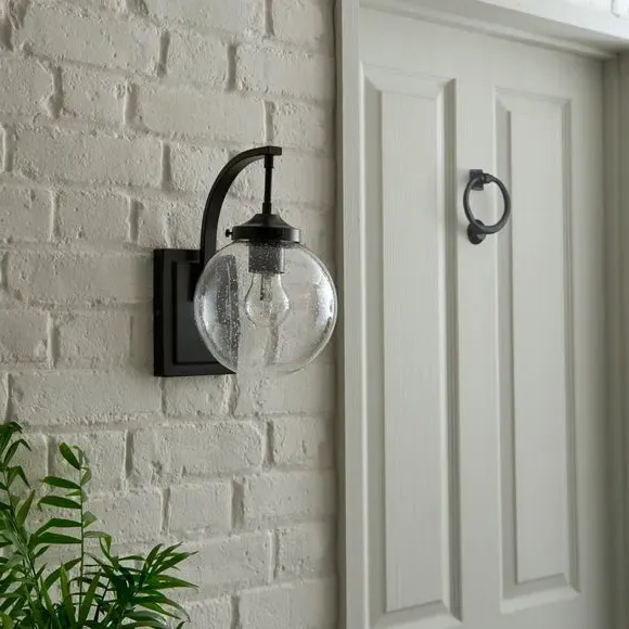 Twain Outdoor Globe Wall Light Dimmable - Black, Metal Glass by Dunelm, image 5
