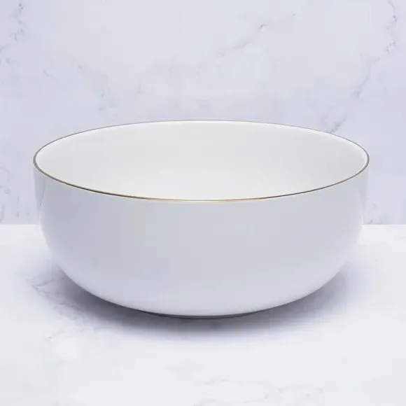 Serve Bowl with Gold Rim - White, Porcelain alternate view