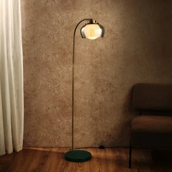 Floor Lamp with Foot Switch - Green, Glass alternate view