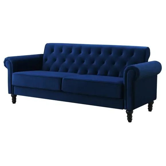 3-Seater Sofa with Removable Cushions - Blue, Velvet alternate view