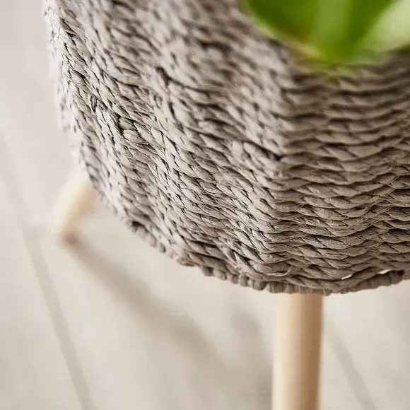 Plant Stand with Wood Legs - Grey, Woven alternate view
