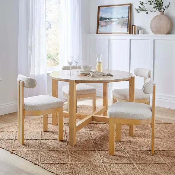 Halton Round Dining Table - Travertine Stone, Oak alternate view