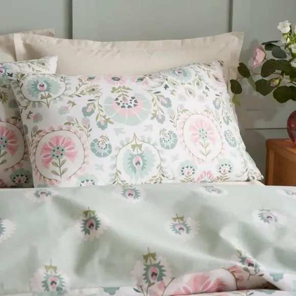 Hani Duvet Cover and Pillowcase Set - Sage Green, Cotton alternate view