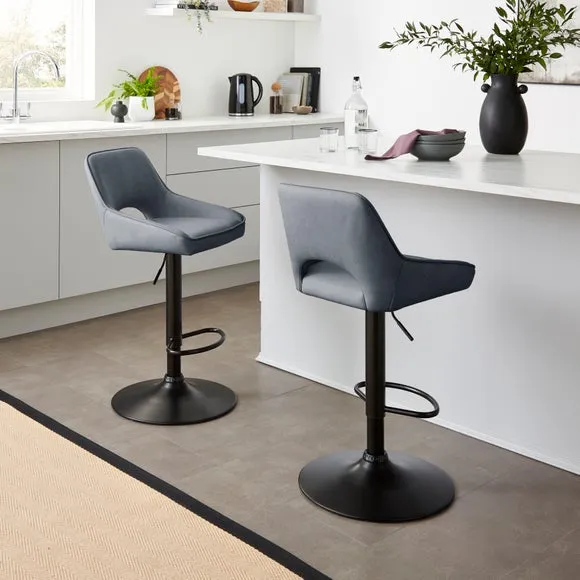 Harlan Height Adjustable Barstool - Navy, Faux Leather alternate view