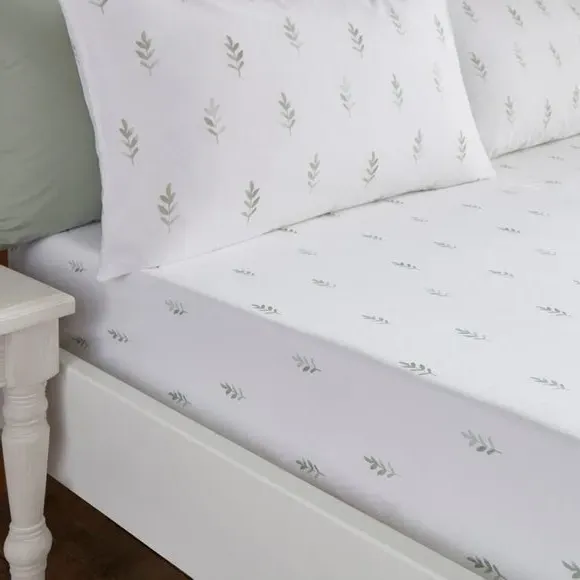 Harper Stem Floral 144 Thread Count Fitted Sheet - Sage Green, Cotton product