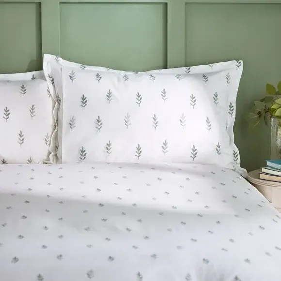 Harper Stem Floral Oxford Pillowcase - Sage Green, Cotton alternate view