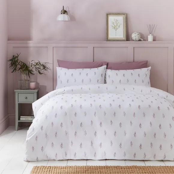 Harper Stem Floral Duvet Cover & Pillowcase Set - Mauve, Cotton product