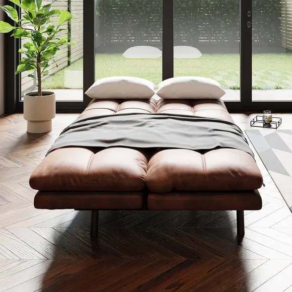 Harrison Quilted Clic Clac Sofa Bed - Tan, Faux Leather alternate view