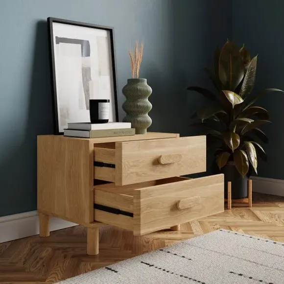 Wide 2-Drawer Bedside Table - Oak Effect alternate view