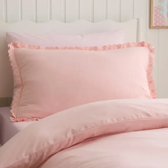 Heart Embroidered Trim Quilt Cover & Pillowcase Set - Pink alternate view