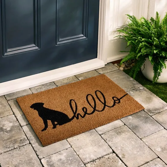 Hello Dog Coir Doormat - Brown