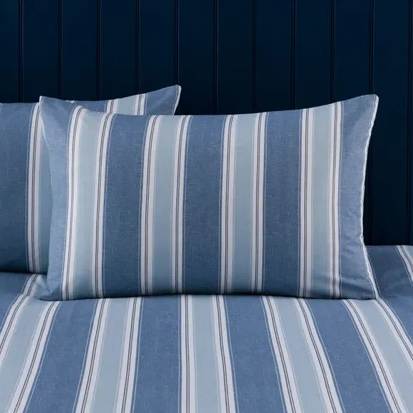 Henley Striped Duvet Cover & Pillowcase Set - Blue, Polycotton alternate view