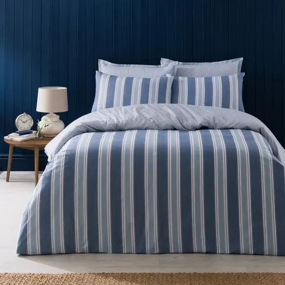 Henley Striped Duvet Cover & Pillowcase Set - Blue, Polycotton product
