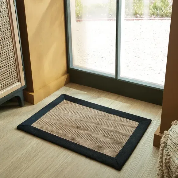 Herringbone Jute Border Doormat - Black