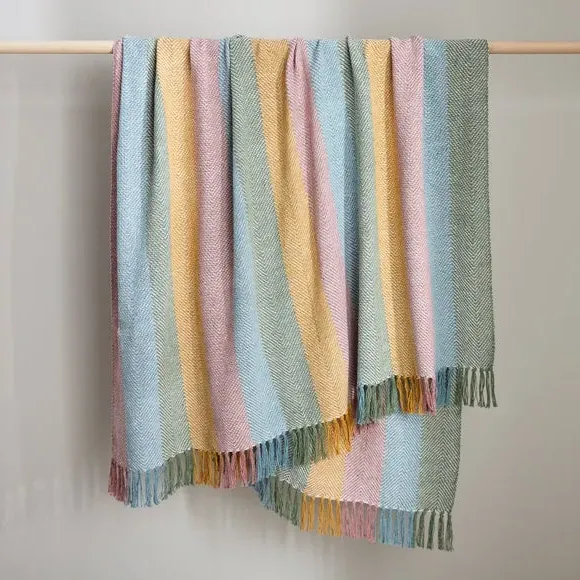 Jenson Herringbone Throw Blanket - Multicoloured, Cotton by Dunelm, image 3