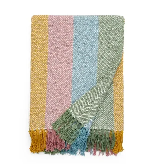 Jenson Herringbone Throw Blanket - Multicoloured, Cotton by Dunelm, image 4