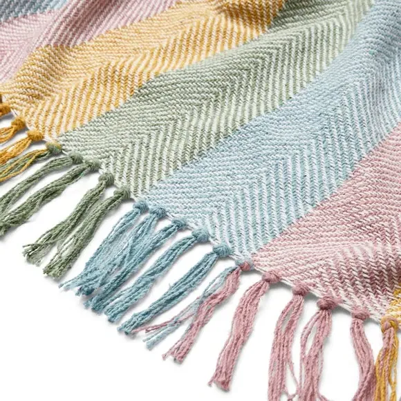 Jenson Herringbone Throw Blanket - Multicoloured, Cotton by Dunelm, image 5