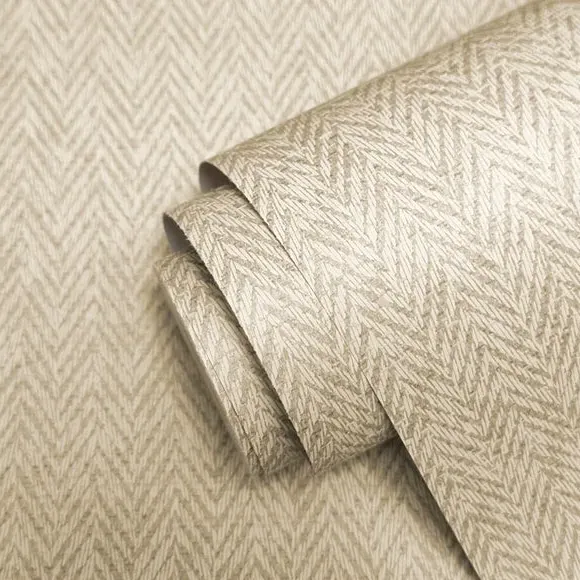 Herringbone Wallpaper with Fabric Effect - Sand alternate view