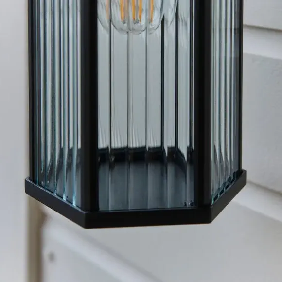 Hex Ribbed Indoor Outdoor Wall Light - Black alternate view