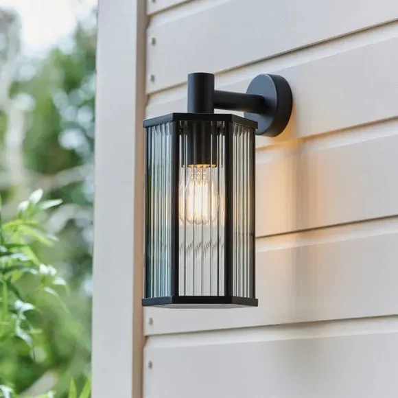 Hex Ribbed Indoor Outdoor Wall Light - Black product