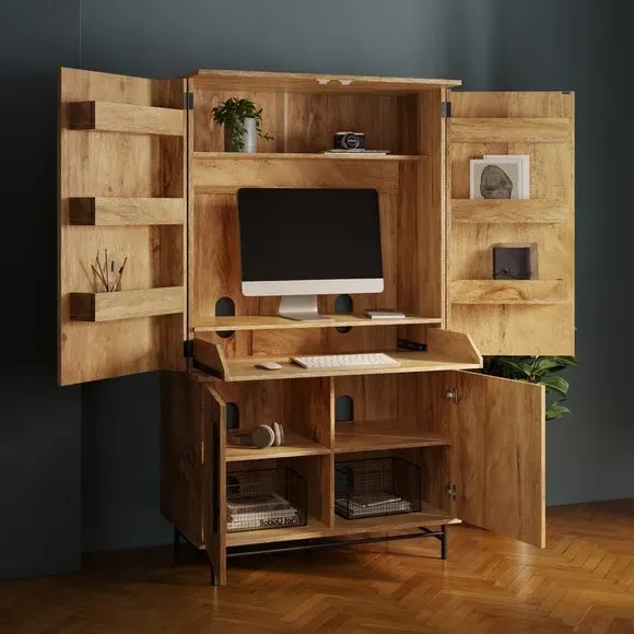 Hideaway Computer Cabinet with Keyboard Tray - Mango product