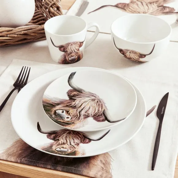 12-Piece Dinner Set Highland Cow - Brown, Porcelain alternate view