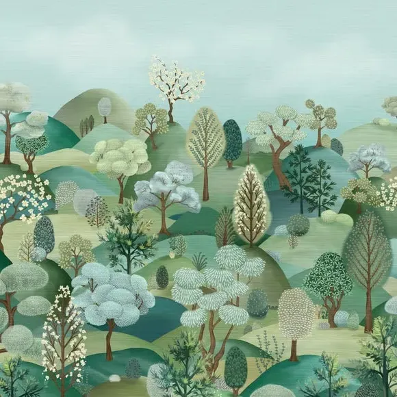 Hillside Wall Mural - Green, Non-Woven Paper alternate view