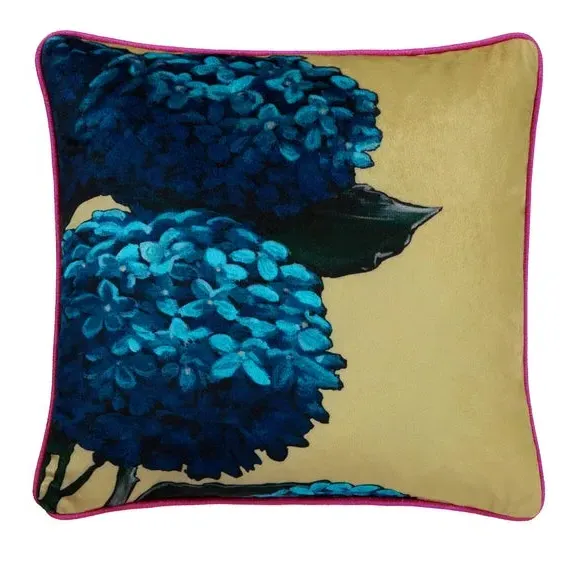 Hiyah Hydrangea Square Cushion - Lime Green, Velvet alternate view