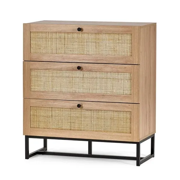 3-Drawer Chest with Rattan Details - Oak alternate view