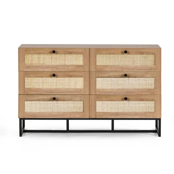 6-Drawer Chest with Rattan Details - Oak alternate view