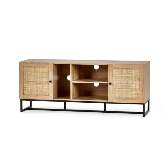 TV Unit with Rattan Fronts - Oak, Wood alternate view