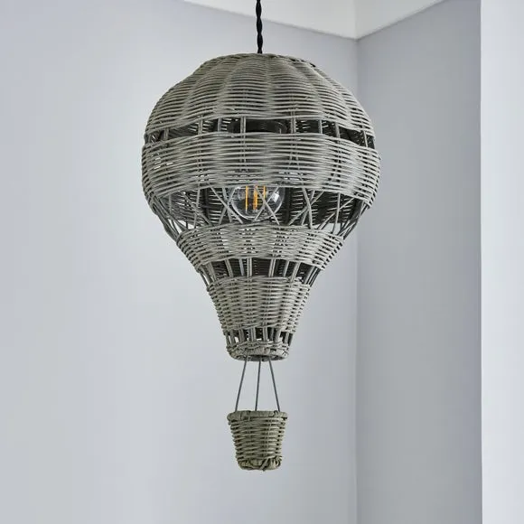 Hot Air Balloon Easy Fit Pendant Shade - Grey, Rattan alternate view