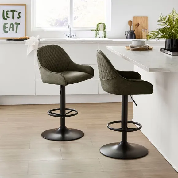 Hudson Height Adjustable Bar Stool - Dark Green, Faux Leather alternate view