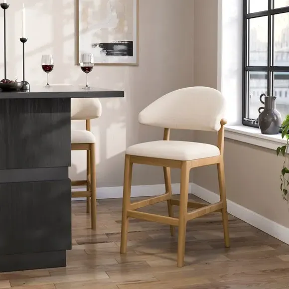 Hugh Counter Height Bar Stool - Natural, Fabric