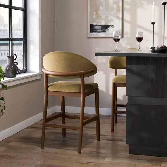 Hugh Counter Height Bar Stool - Soft Olive, Velvet alternate view