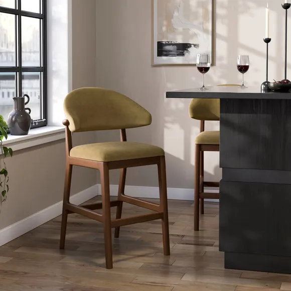 Hugh Counter Height Bar Stool - Soft Olive, Velvet product