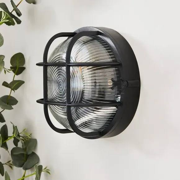 Indoor Outdoor Bulkhead Industrial Wall Light - Black alternate view