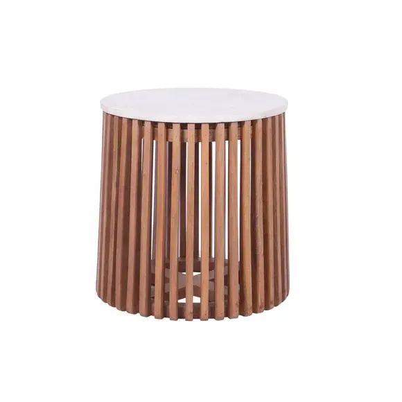 Side Table with Marble Top - Natural, Mango Wood alternate view