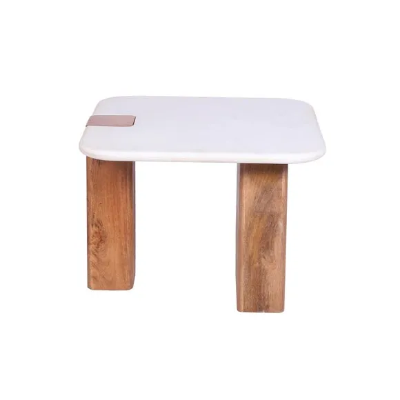 Side Table with Chunky Legs - Light Wood, Marble alternate view