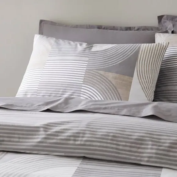 Iona Geo Duvet Cover & Pillowcase Set - Grey, Polycotton alternate view