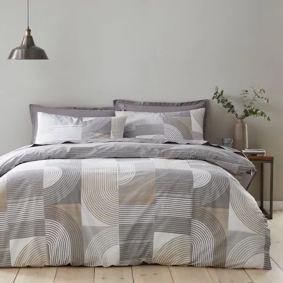 Iona Geo Duvet Cover & Pillowcase Set - Grey, Polycotton product